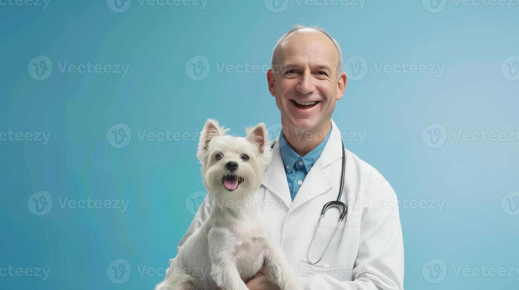 ai generado peludo pacientes, un meneando cola y un contento veterinario, experto veterinario participación un linda perro, generativo ai foto