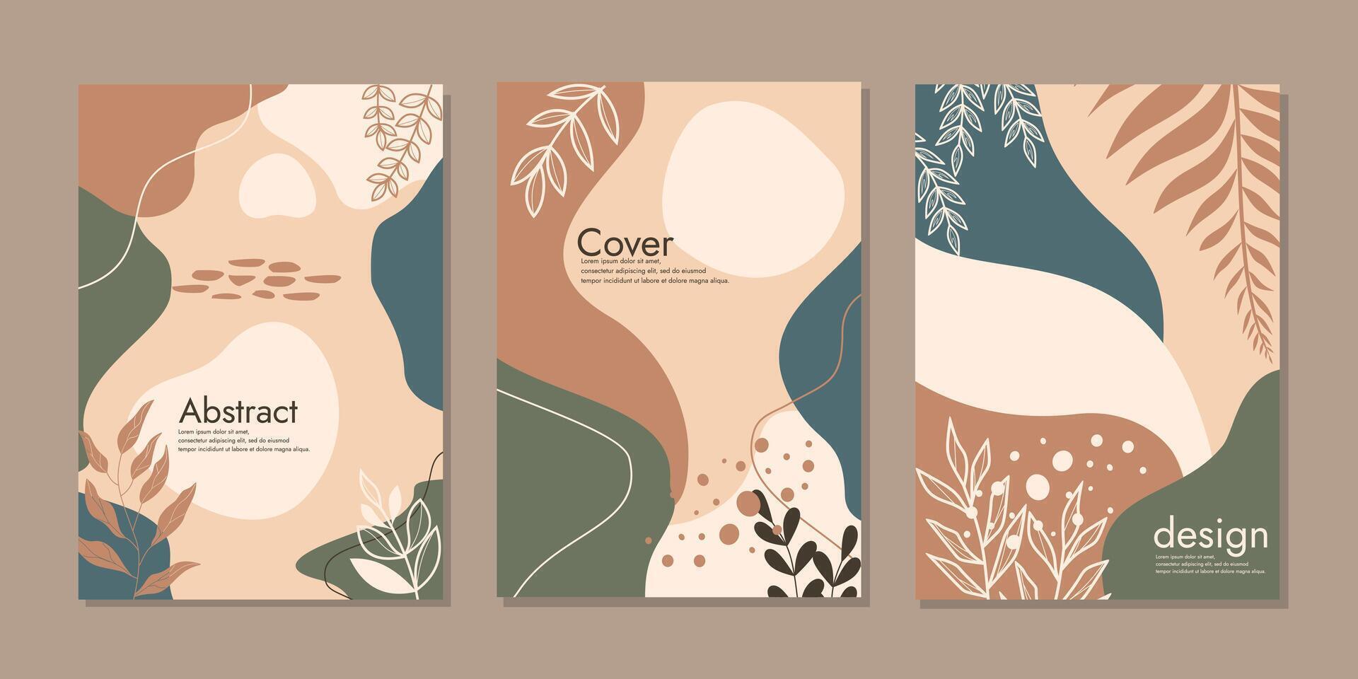 Trendy covers set. Cool abstract and floral design. A4 size book cover template for annual report, magazine, booklet, proposal, portfolio, brochure, poster vector