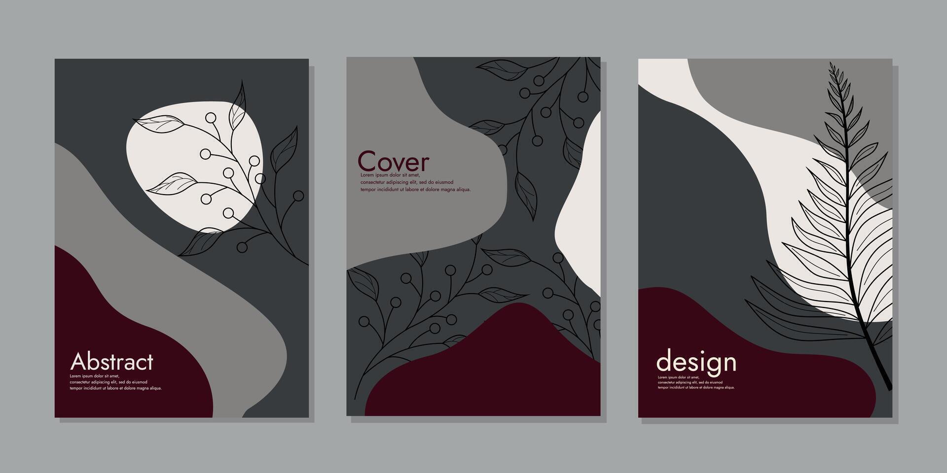 Trendy covers set. Cool abstract and floral design. A4 size book cover template for annual report, magazine, booklet, proposal, portfolio, brochure, poster vector