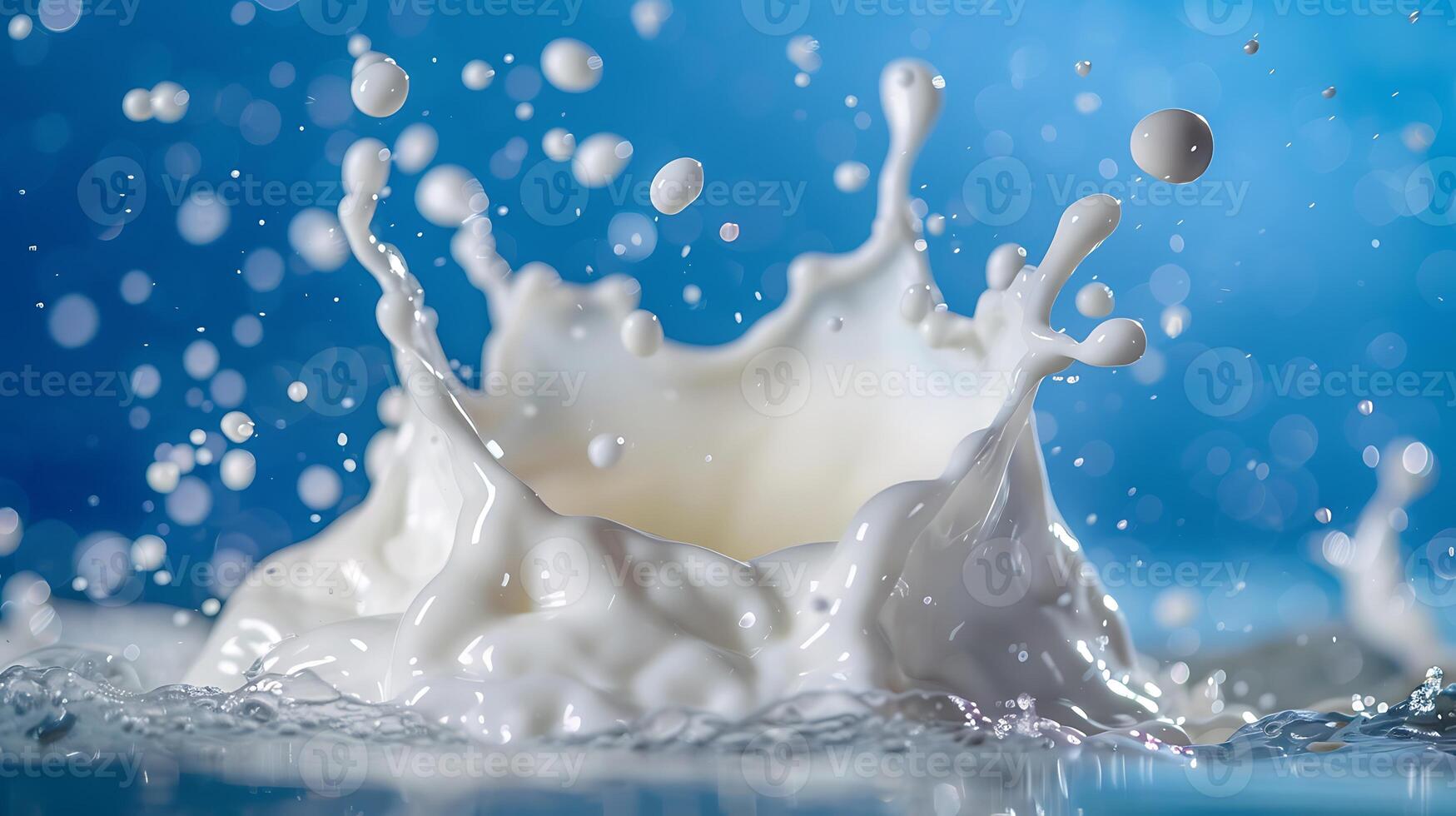 AI generated milk Splash , on a blue background photo