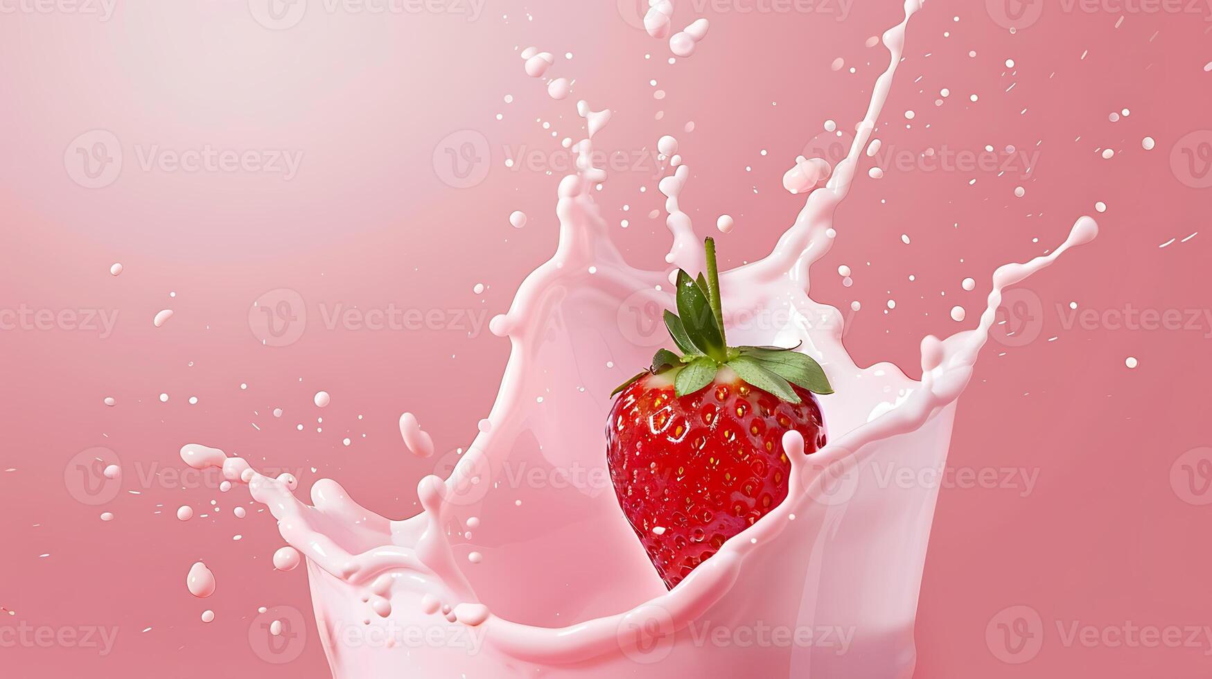 ai generado rosado Leche chapoteo con fresas aislado en rosado antecedentes foto