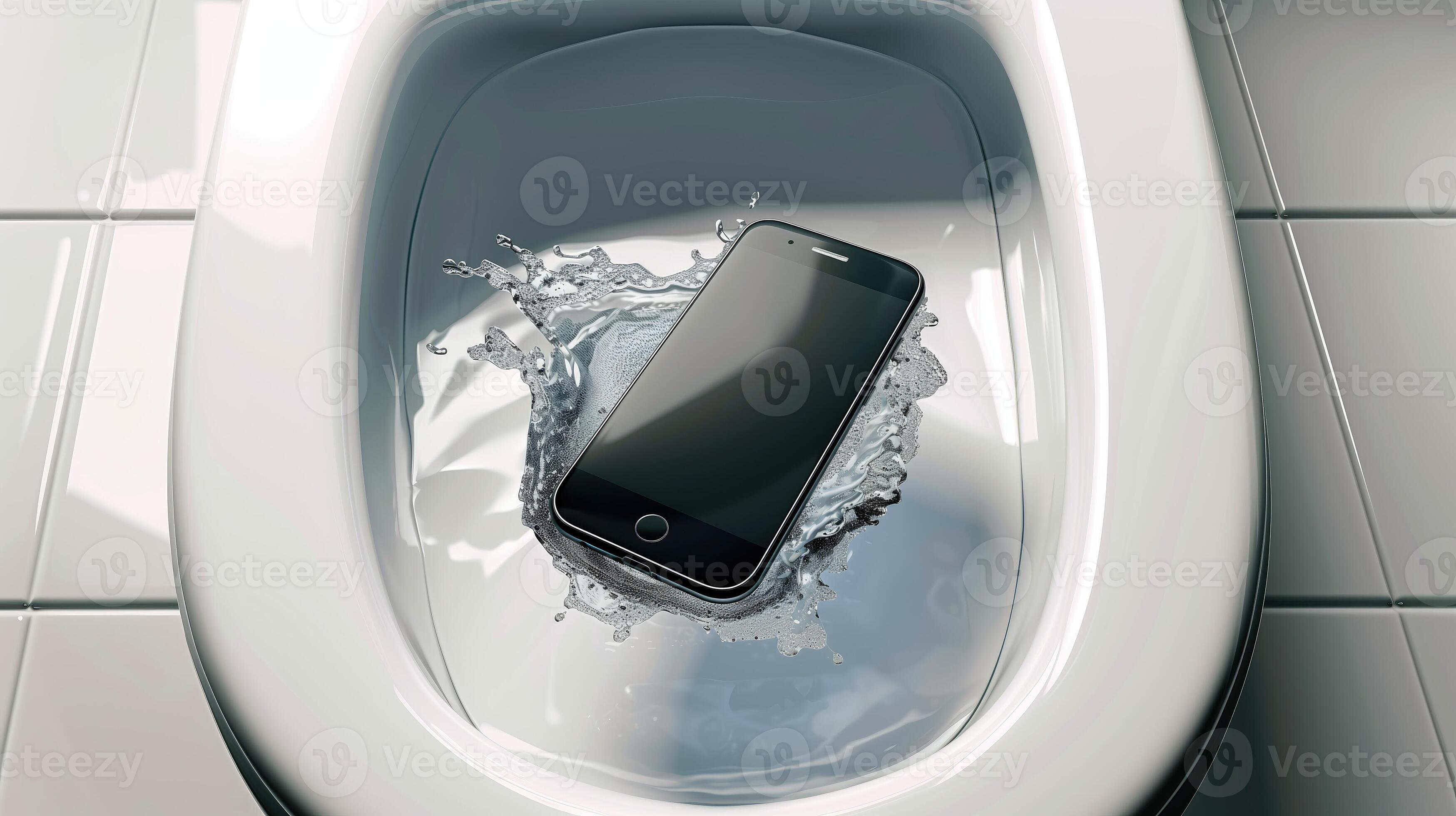 AI generated From Disaster to Recovery, Mobile Phone Floating after Being Dropped in a Bathroom