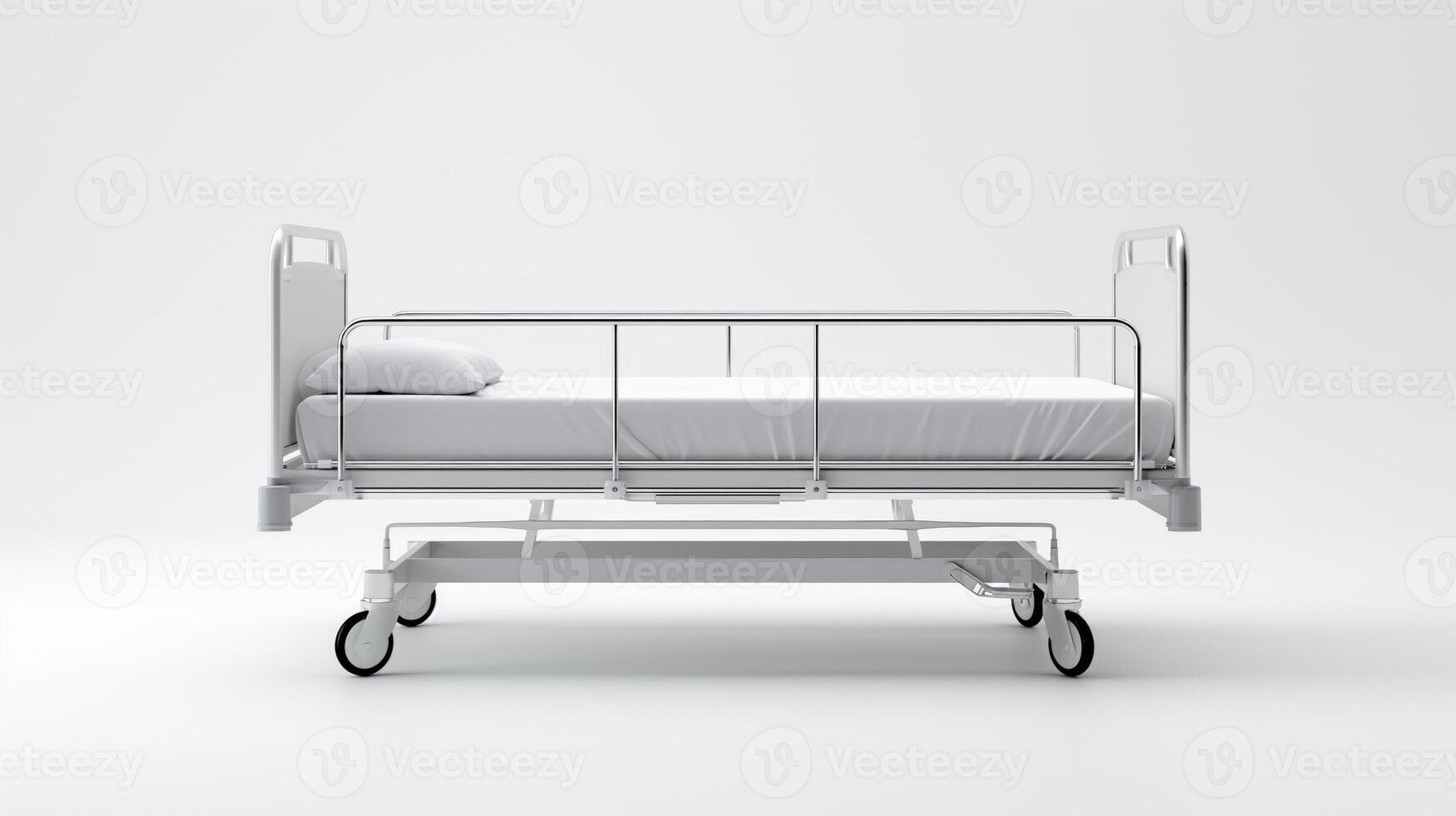 AI generated From Sickness to Recovery, Empty Hospital Bed on White Background, Generative AI photo
