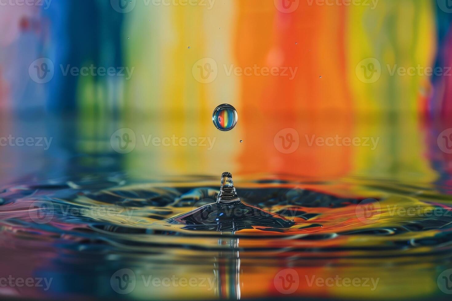 AI generated A single drop of water falls into a vibrant, swirling pool of liquid, creating ripples and splashes in a mesmerizing display of movement and color. photo
