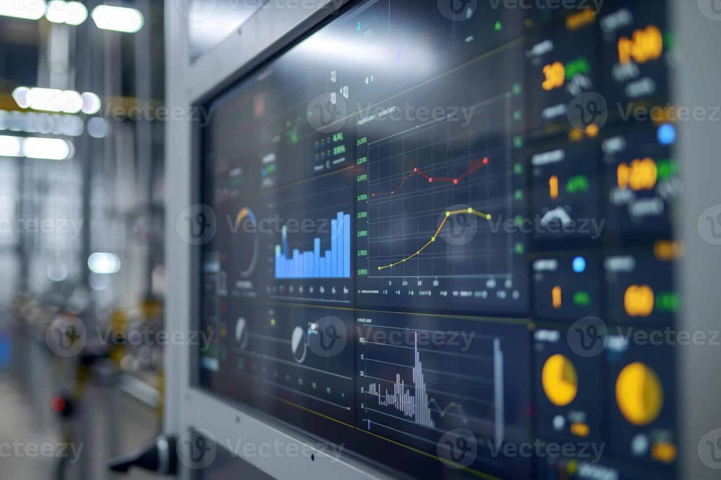 AI generated A computer screen pulsates with a myriad of energy management metrics and visuals in a mesmerizing display of information overload. photo