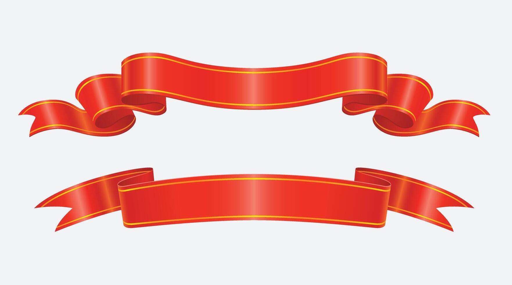 Red ribbons with gold collection vector