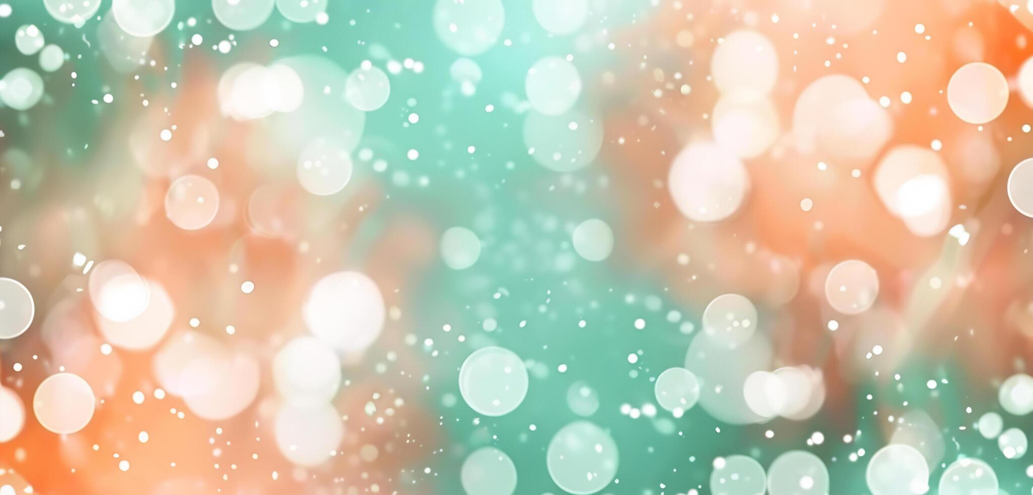 AI generated blurry mint green peach orange and white silver colors bokeh background photo