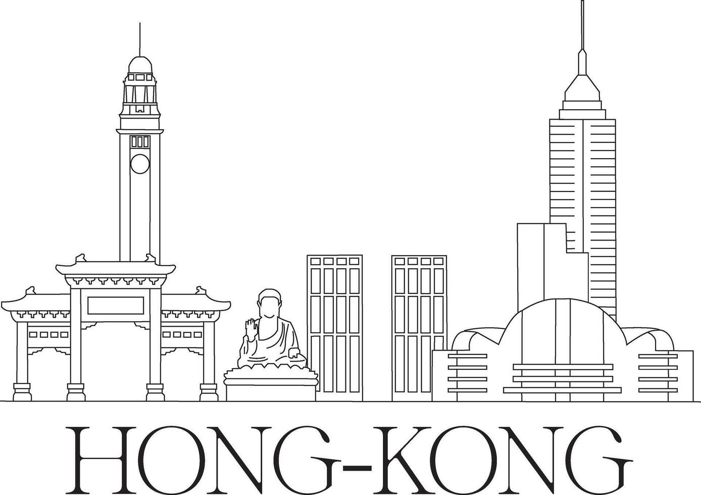 Hong-Kong City Line Draw Free Vector