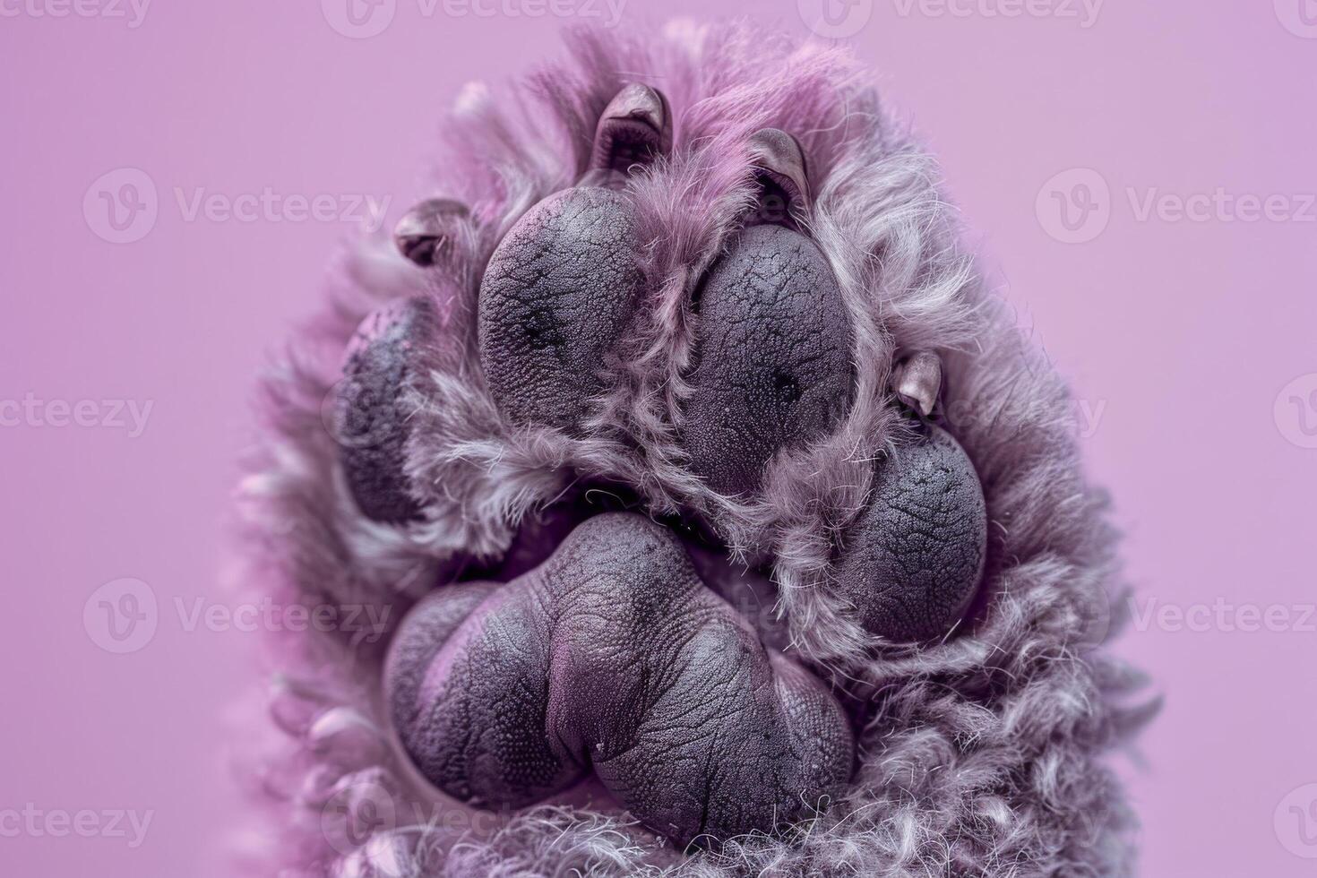 AI generated A fluffy stuffed animal resting on a vibrant pink background, showcasing intricate details up close. photo
