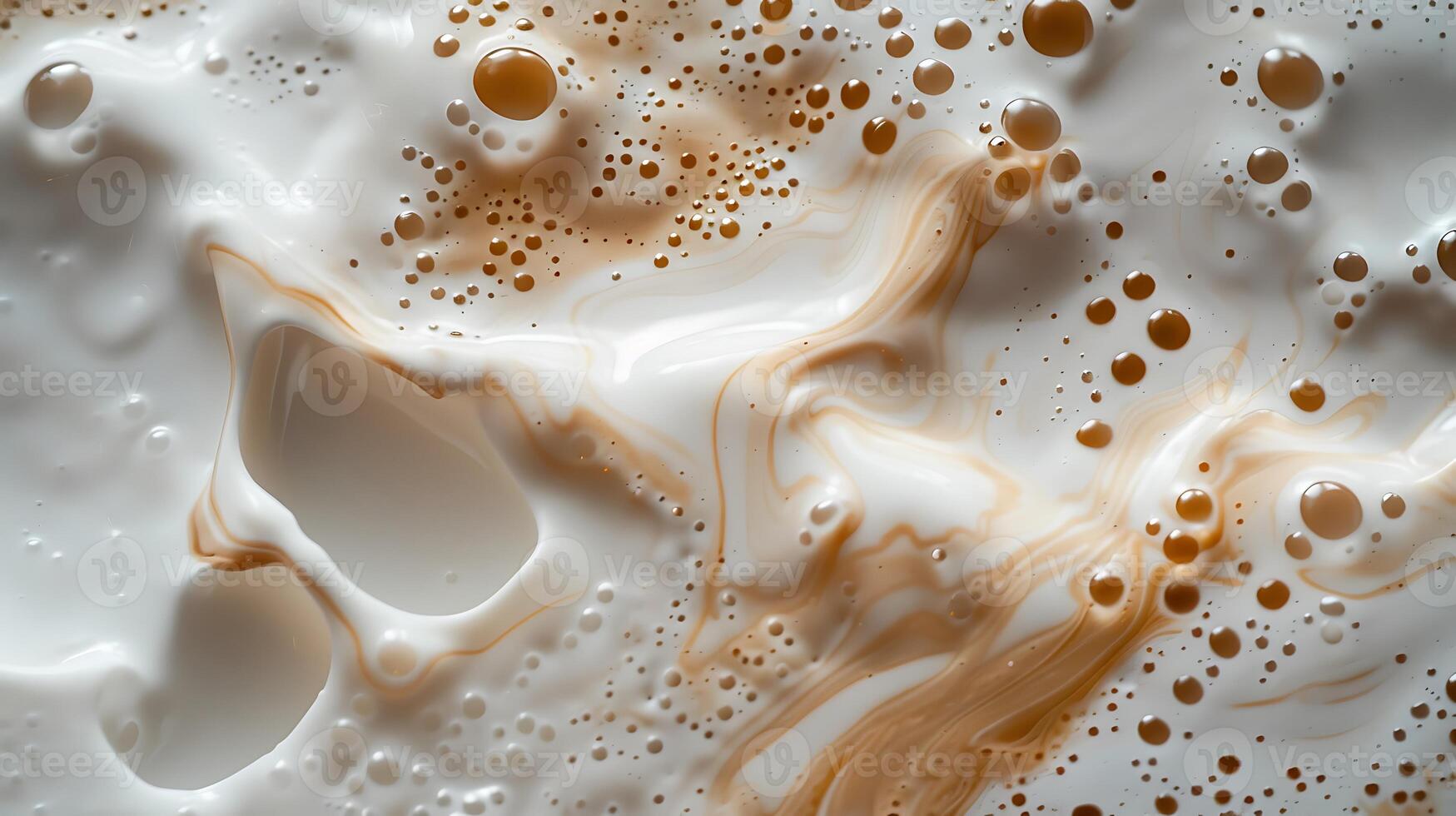 AI generated close up view of coffee mixing with milk in glass, panoramic shot photo