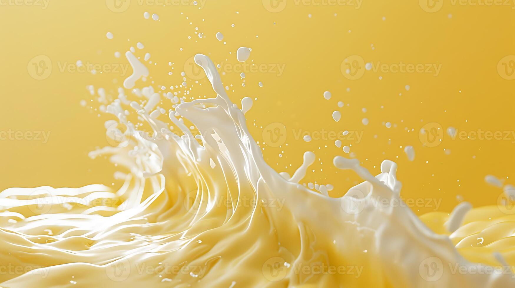 AI generated milk splash on yellow background photo
