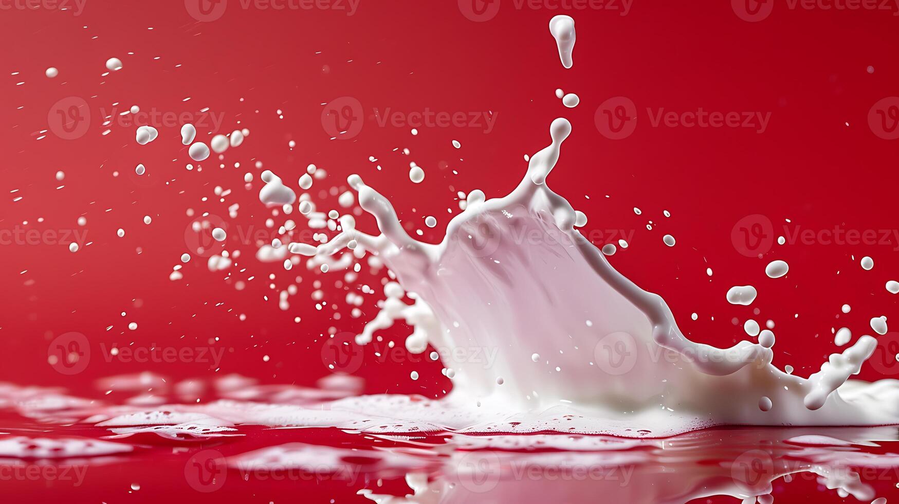 AI generated milk splash Isolated on red background photo