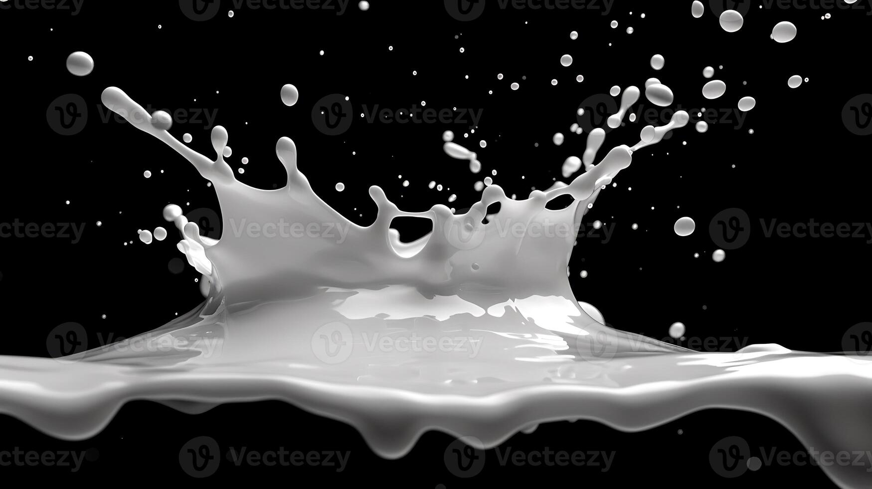 ai generado Leche o blanco líquido chapoteo aislado en negro antecedentes foto