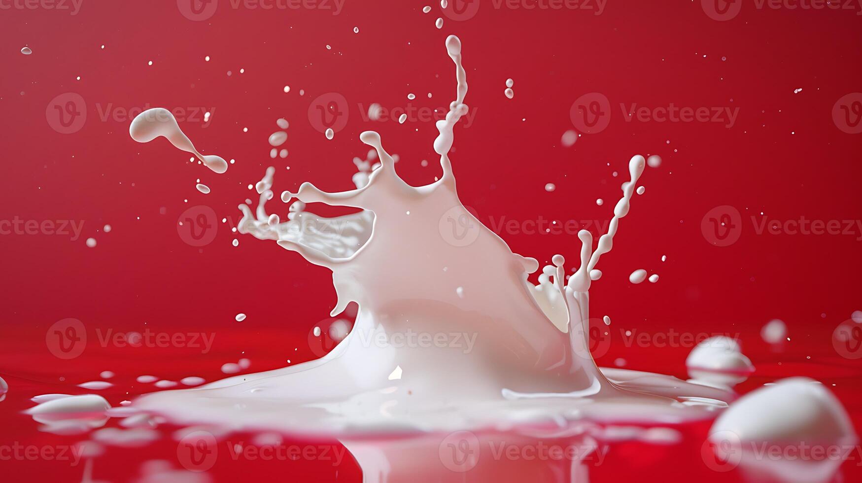 AI generated milk splash Isolated on red background photo