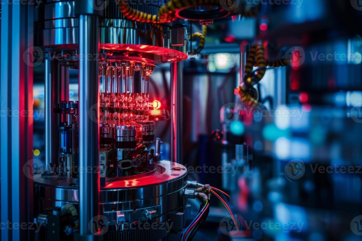 AI generated A machine with a glowing red light inside, hinting at mysterious quantum processes unfolding within its secure confines. photo