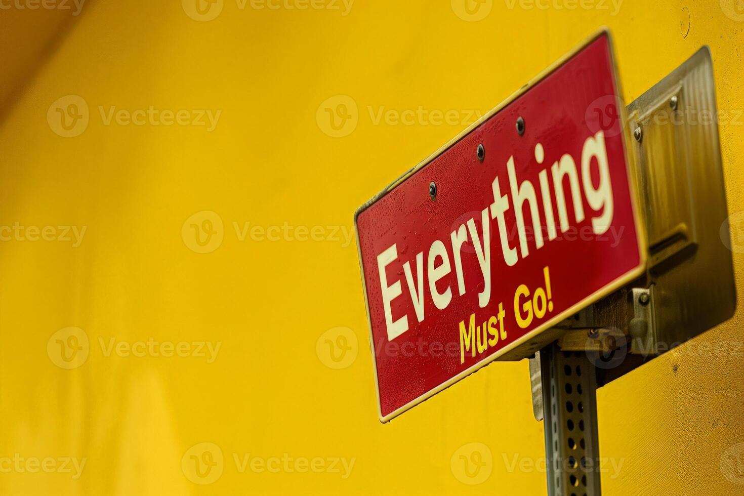 AI generated A bold red street sign commands attention, declaring in bold letters, Everything Must Go. photo