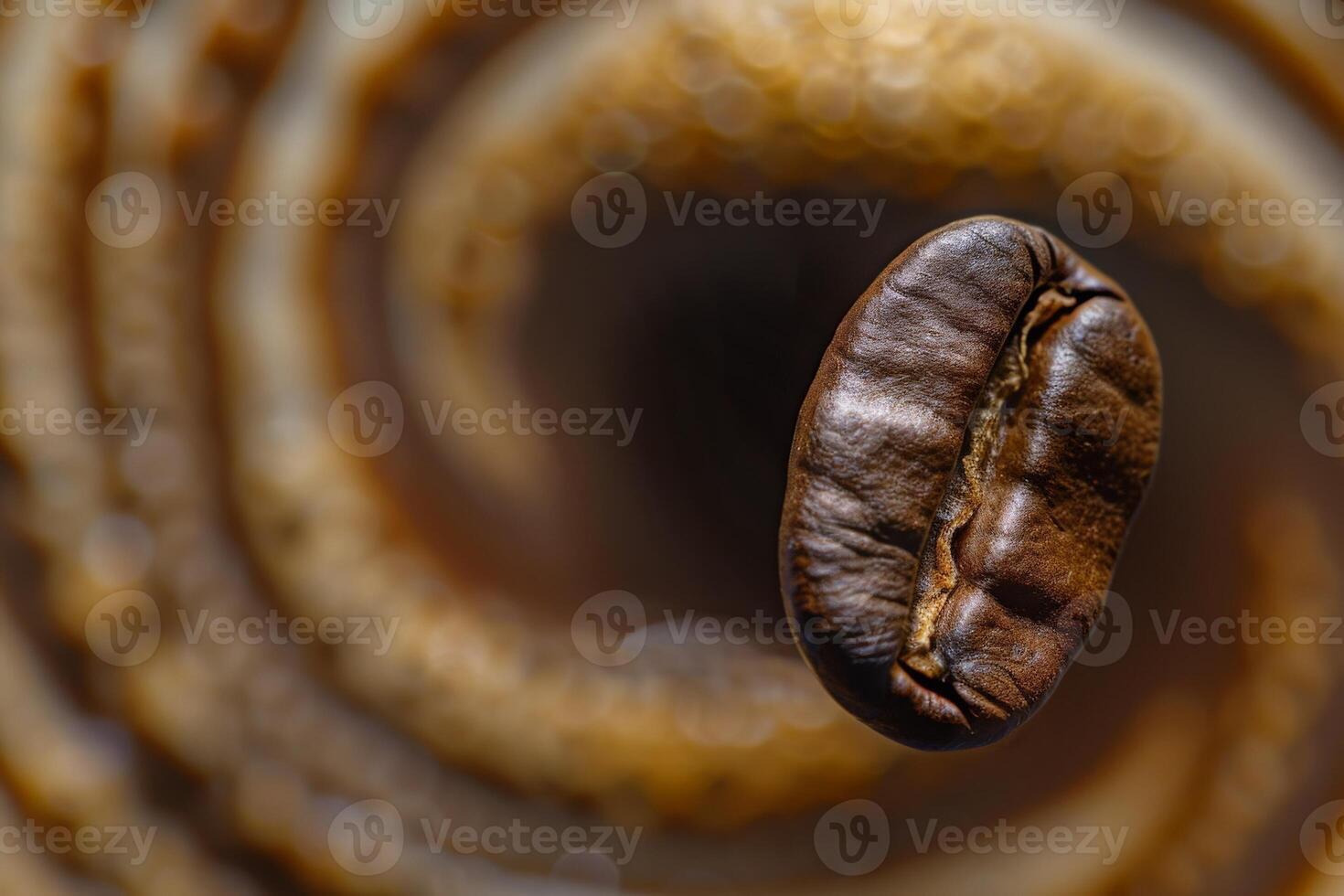 AI generated A single coffee bean arranged in an intricate spiral pattern, showcasing the beauty and detail of natures creation. photo