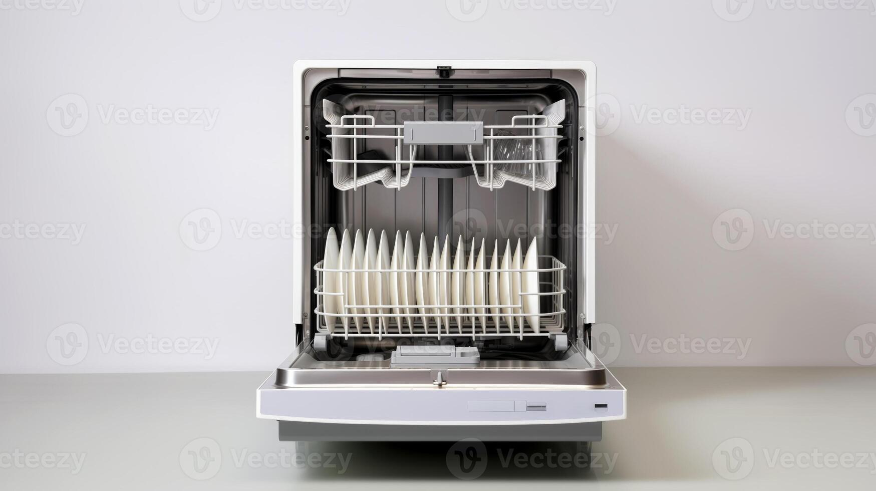 AI generated From Dirty to Immaculate, Isolated Open Dishwasher with Clean Dishes, Generative AI photo