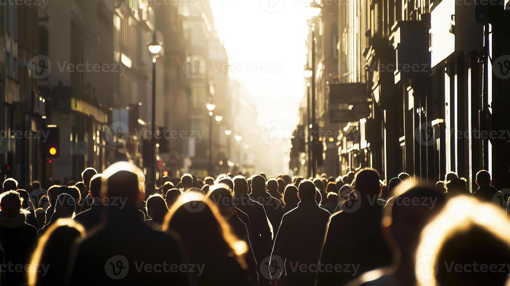 AI generated On the Move, Crowd of People Making Their Way Through the Busy City Streets, Generative AI photo