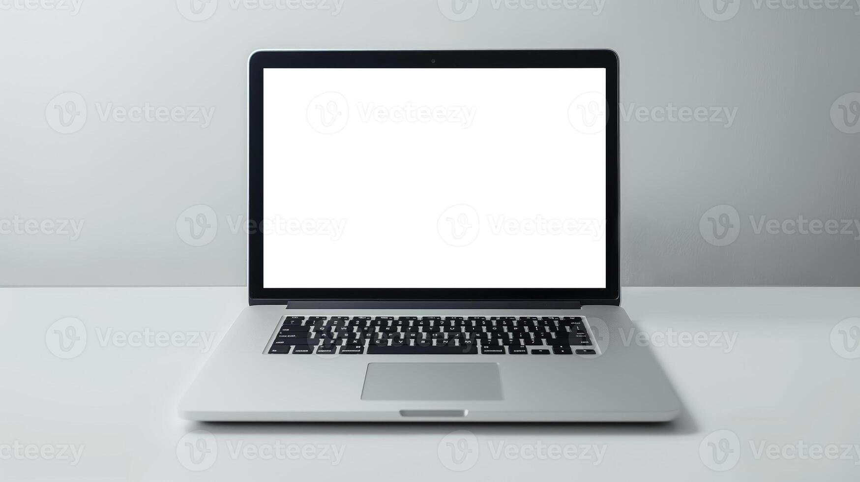 AI generated Sleek and Professional, Laptop Mockup with White Screen, Business and Office Work, Generative AI photo