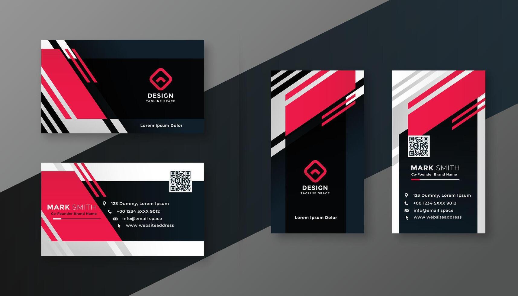 red color geometric business card design template vector