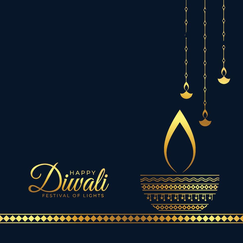 premium diwali greeting card banner with golden lantern and diya vector