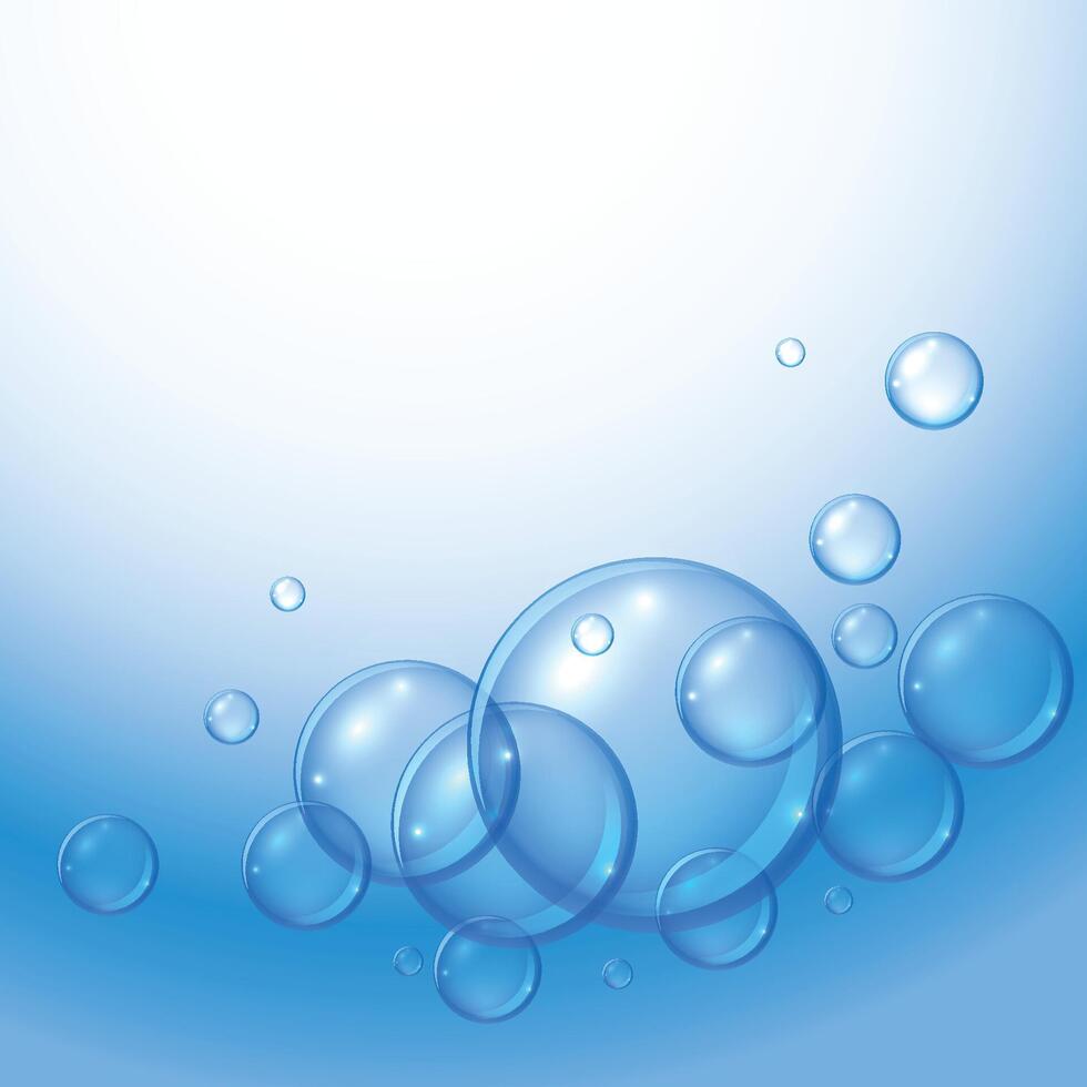 floating blue water shiny bubbles background design vector