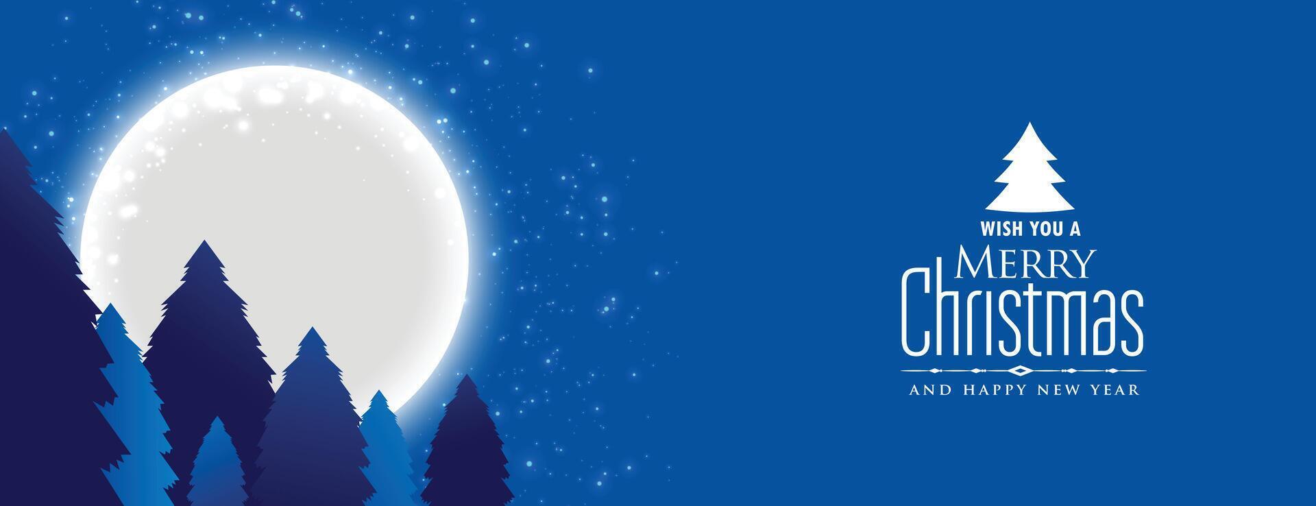 merry christmas night landscape with full moon vector