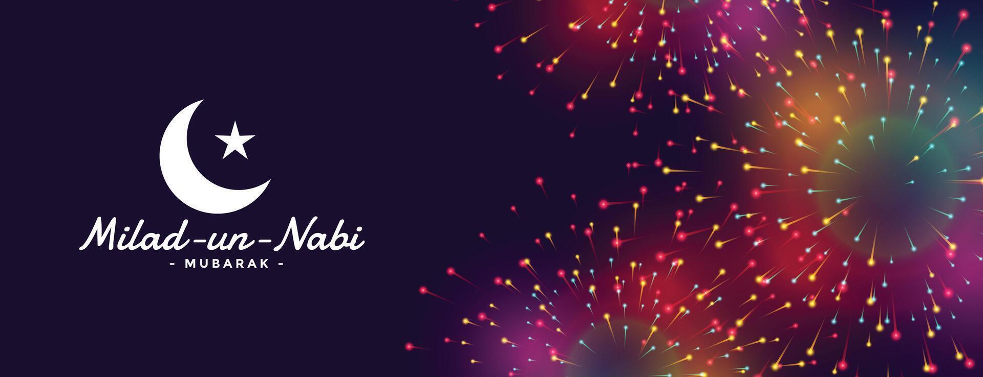 milad un nabi banner with fireworks design vector