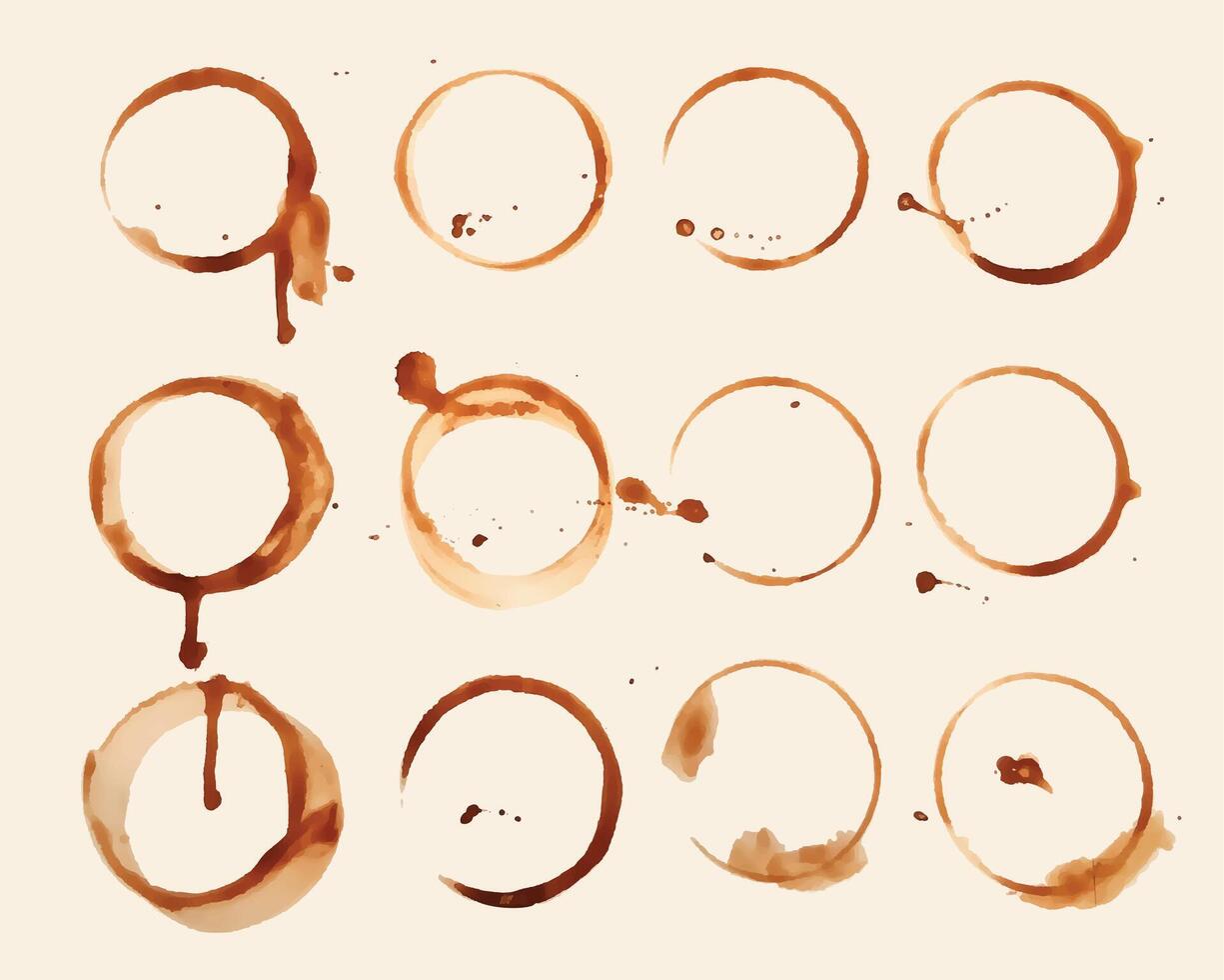 coffee glass texture stain set of twelve vector