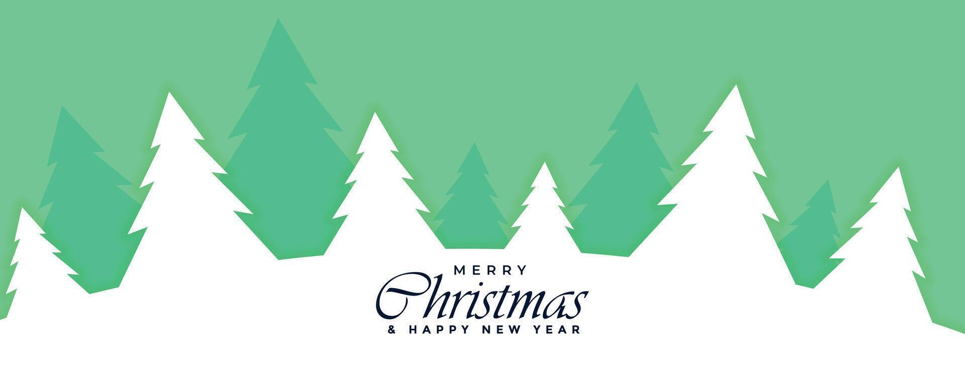 flat merry christmas banner with xmas trees vector
