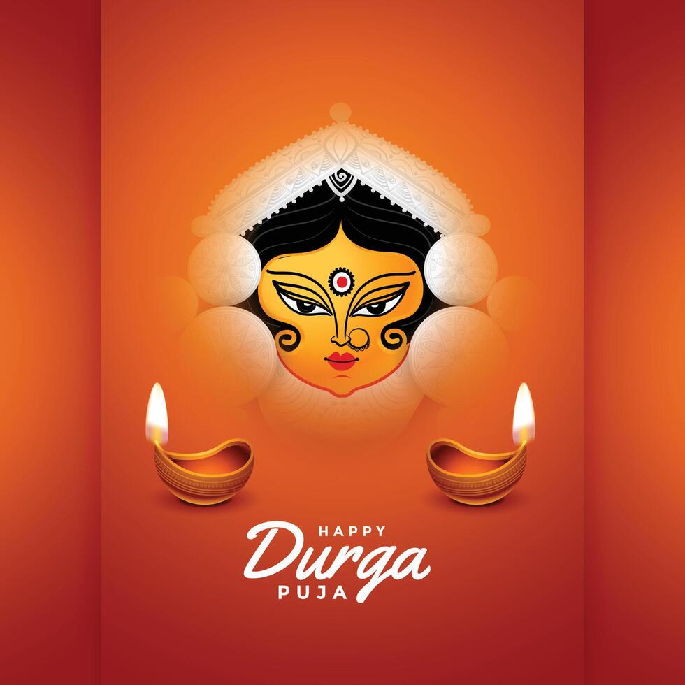 contento Durga pooja festival tarjeta con diya diseño vector