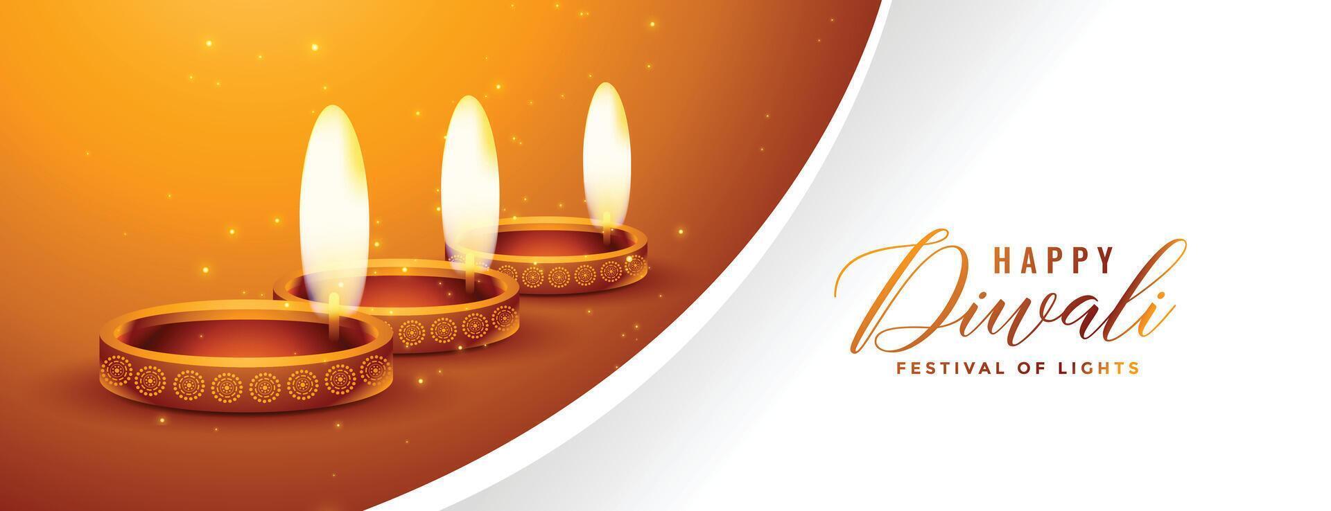 lovely happy diwali gold and white banner design vector