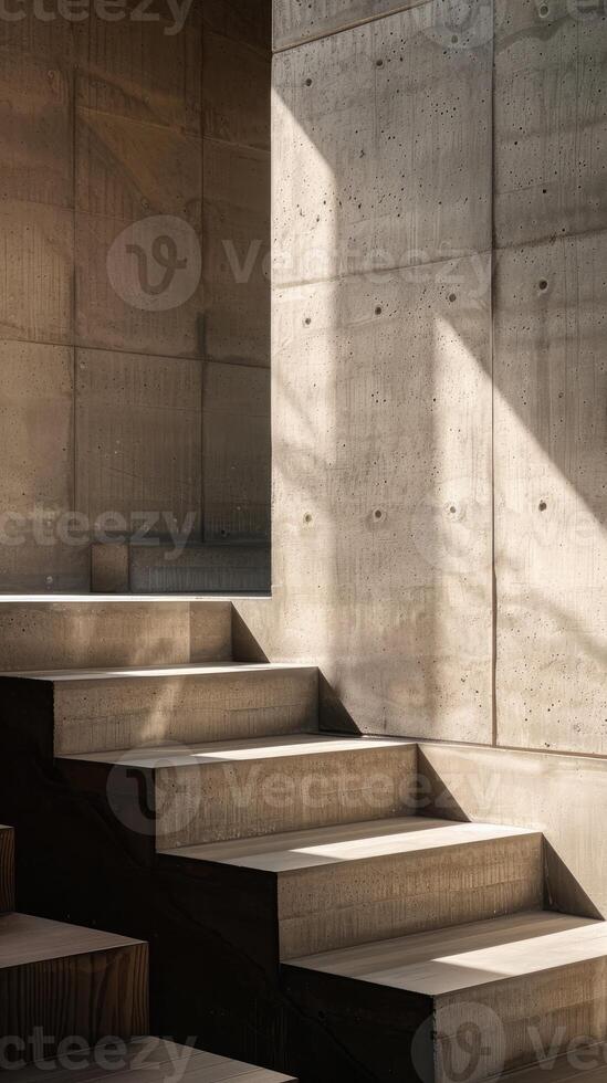 AI generated minimalist interior design, concrete texture with natural wood accents, in modern elegance photo