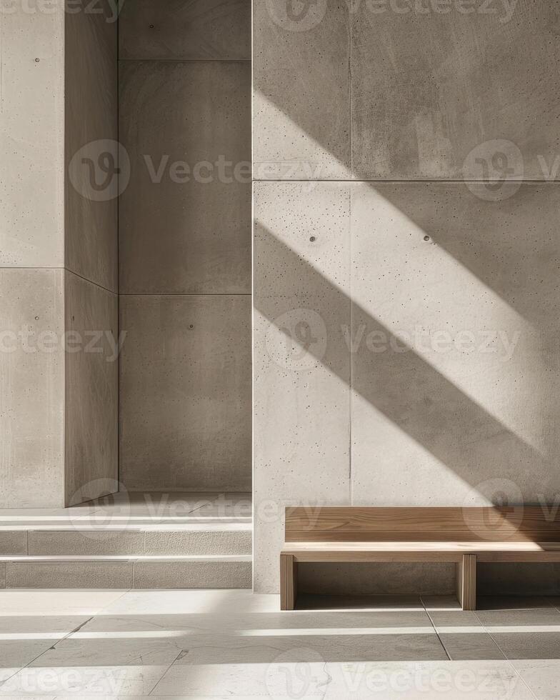 AI generated minimalist interior design, concrete texture with natural wood accents, in modern elegance photo
