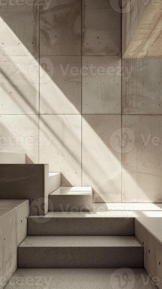 AI generated minimalist interior design, concrete texture with natural wood accents, in modern elegance photo