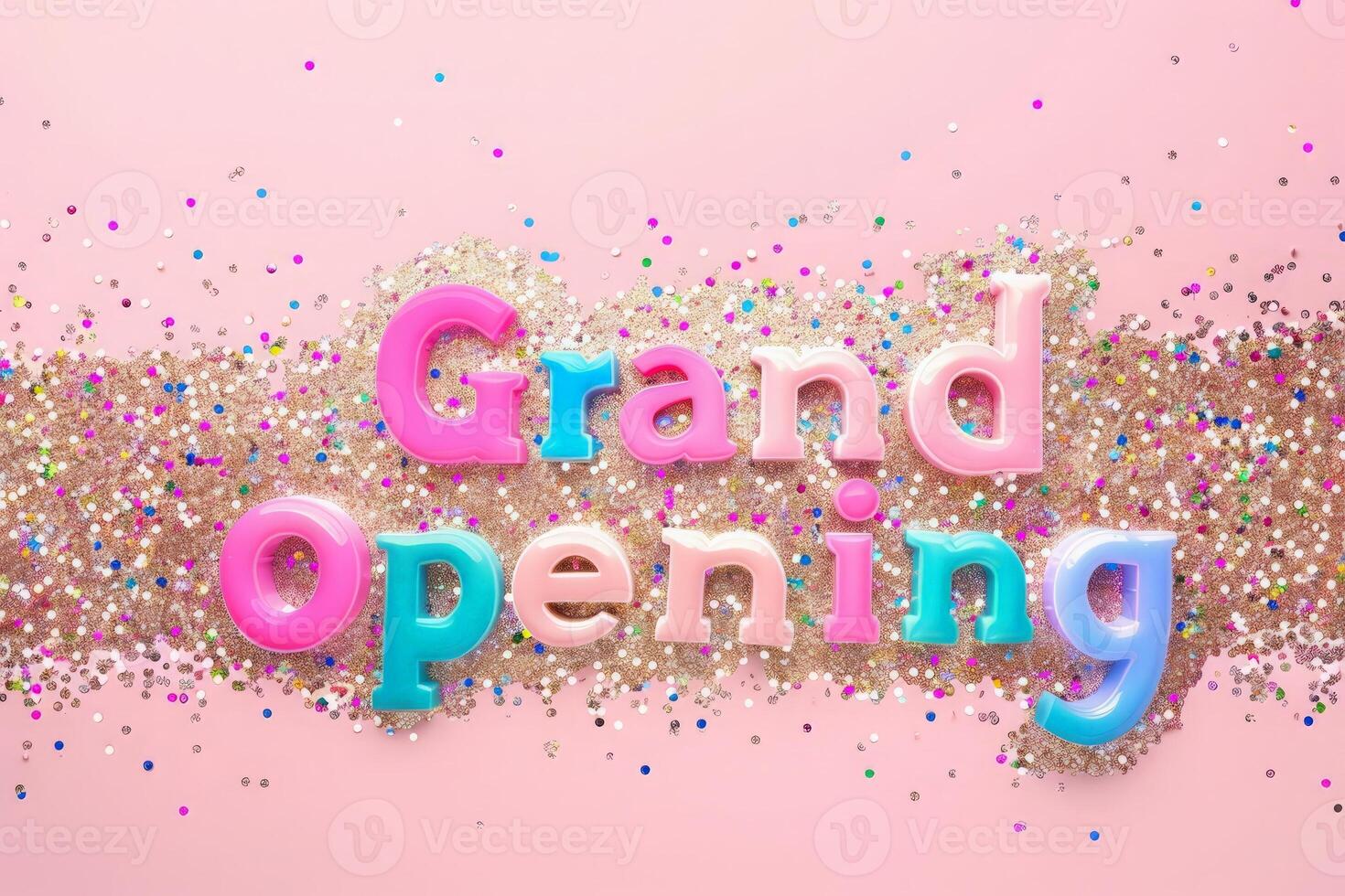 AI generated A colorful pink and blue sign with the words grand opening stands out in a festive display of celebration. photo