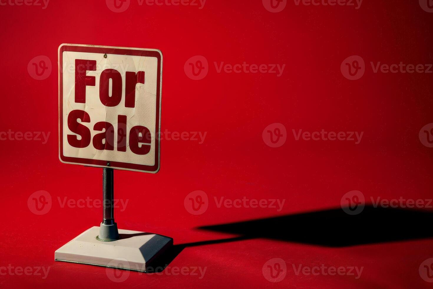 AI generated Bold Car For Sale sign on stand against striking red backdrop. photo