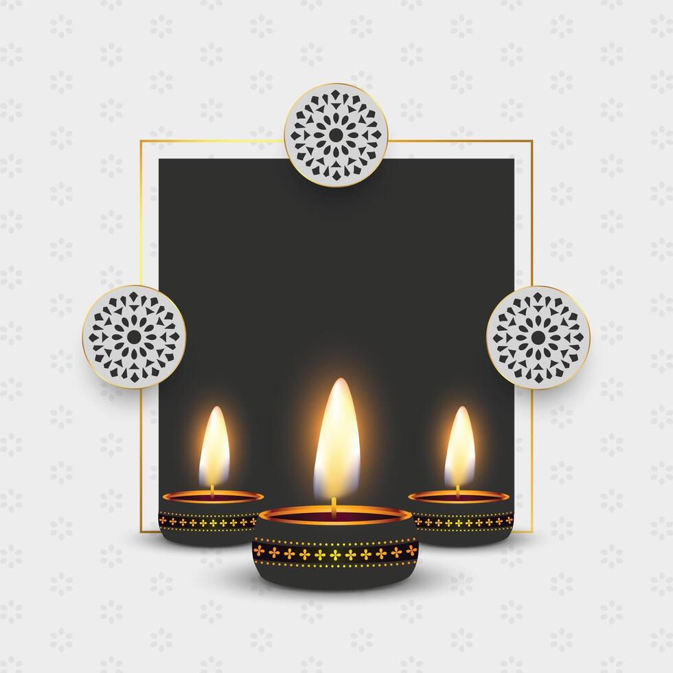 elegant hindu diwali festival background with realistic diya vector illustration