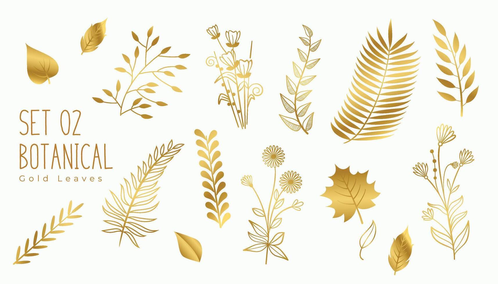 collection of golden premium leaves elements vector