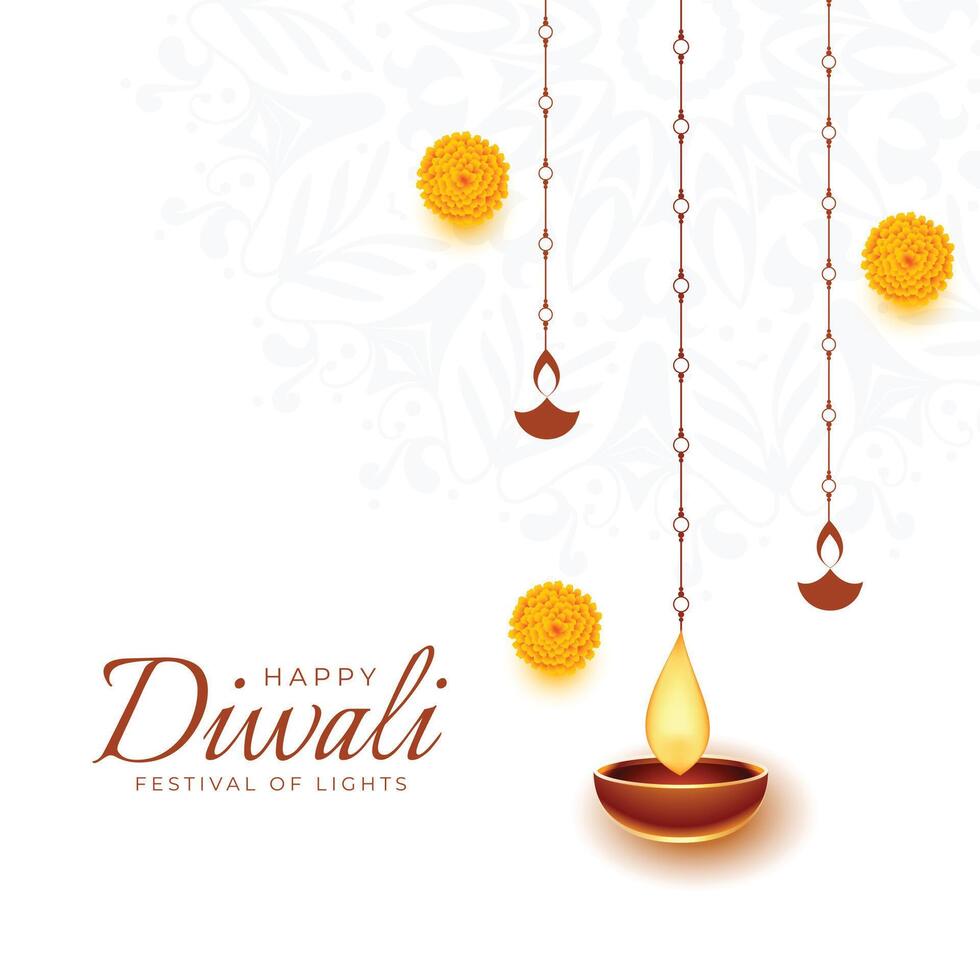 simple happy diwali decorative card with hanging diya design vector