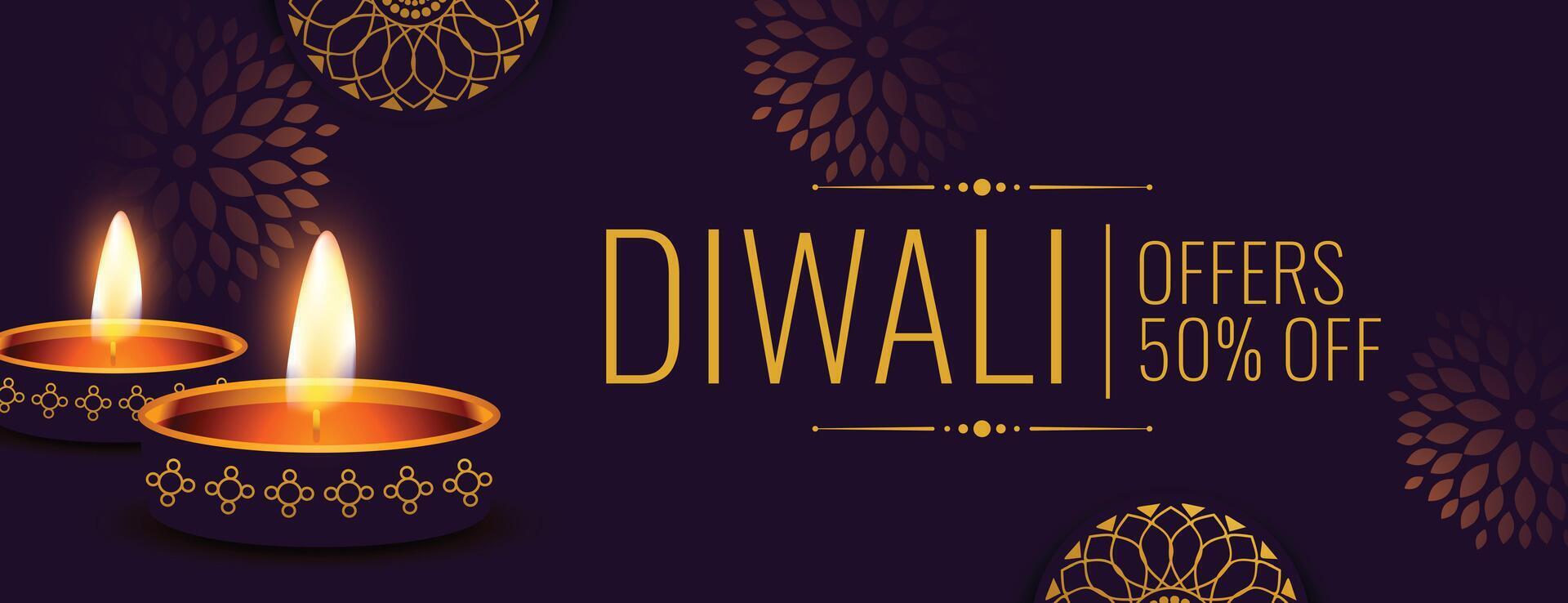 bonito contento diwali festival rebaja bandera con petróleo lámpara diseño vector