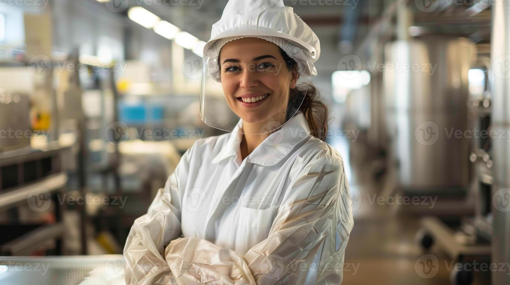 AI generated a food industrial production woman worker in full safety clothing photo