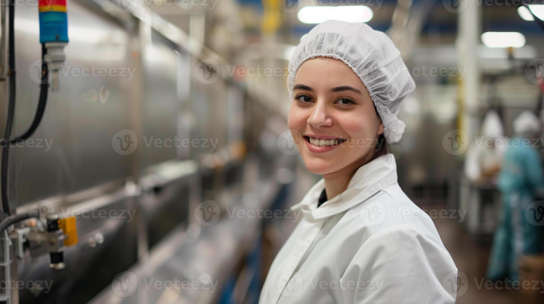 AI generated a food industrial production woman worker in full safety clothing photo