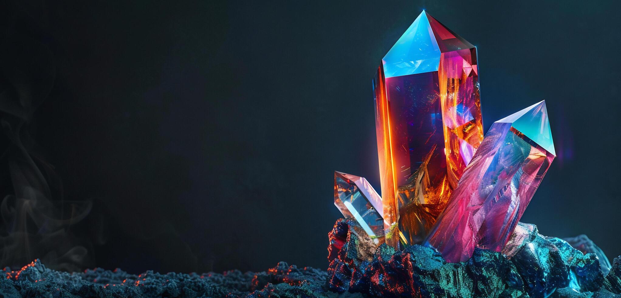 AI generated colorful pristine crystal stone set against a dark background photo