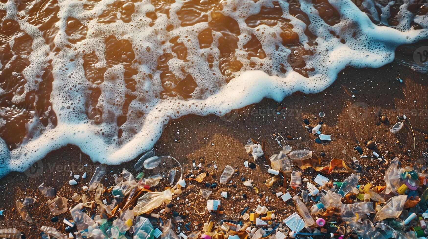 AI generated micro plastic waste that pollutes the beach photo