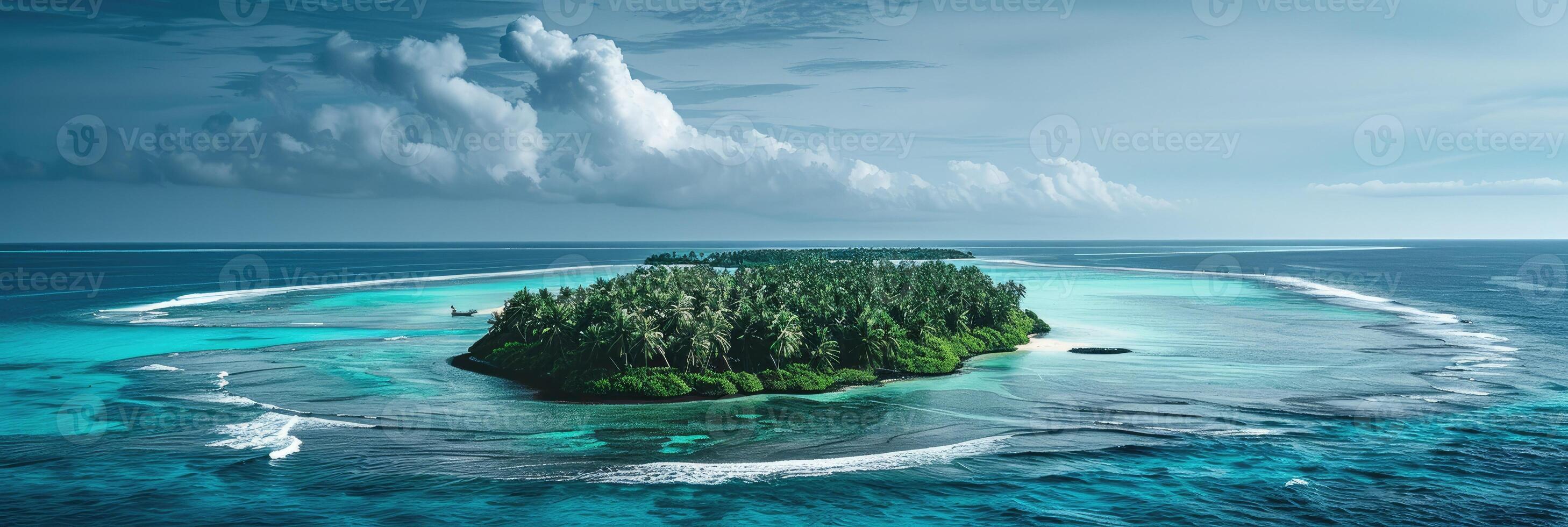 AI generated Aerial view of a beautiful tropical island in the middle of the ocean photo