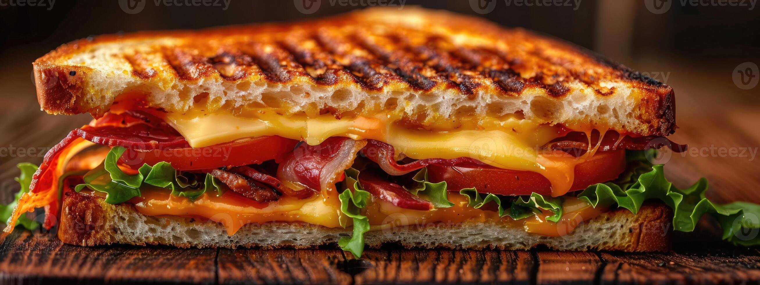 AI generated a tasty grilled cheese sandwich with bacon, lettuce, tomato and avocado photo