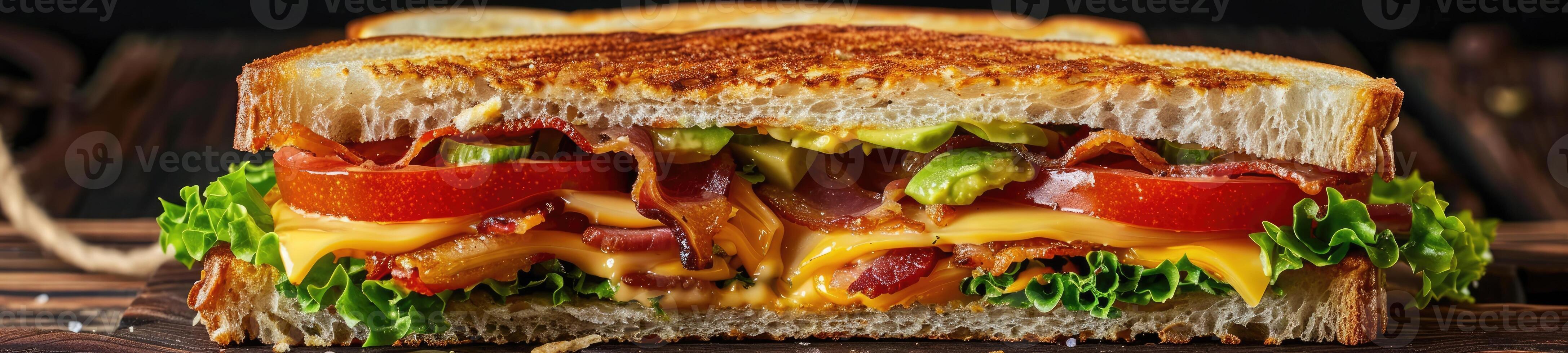 AI generated a tasty grilled cheese sandwich with bacon, lettuce, tomato and avocado photo