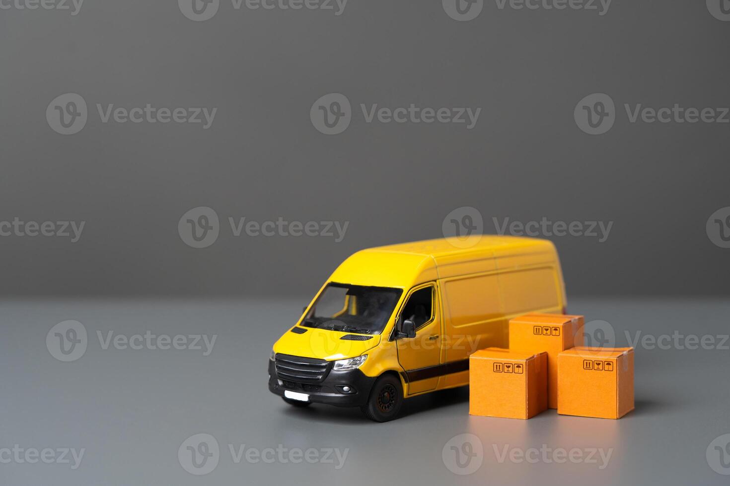 Delivery van and boxes. Logistics and industry. Delivery of online orders and purchases. Supply of goods. House moving. photo